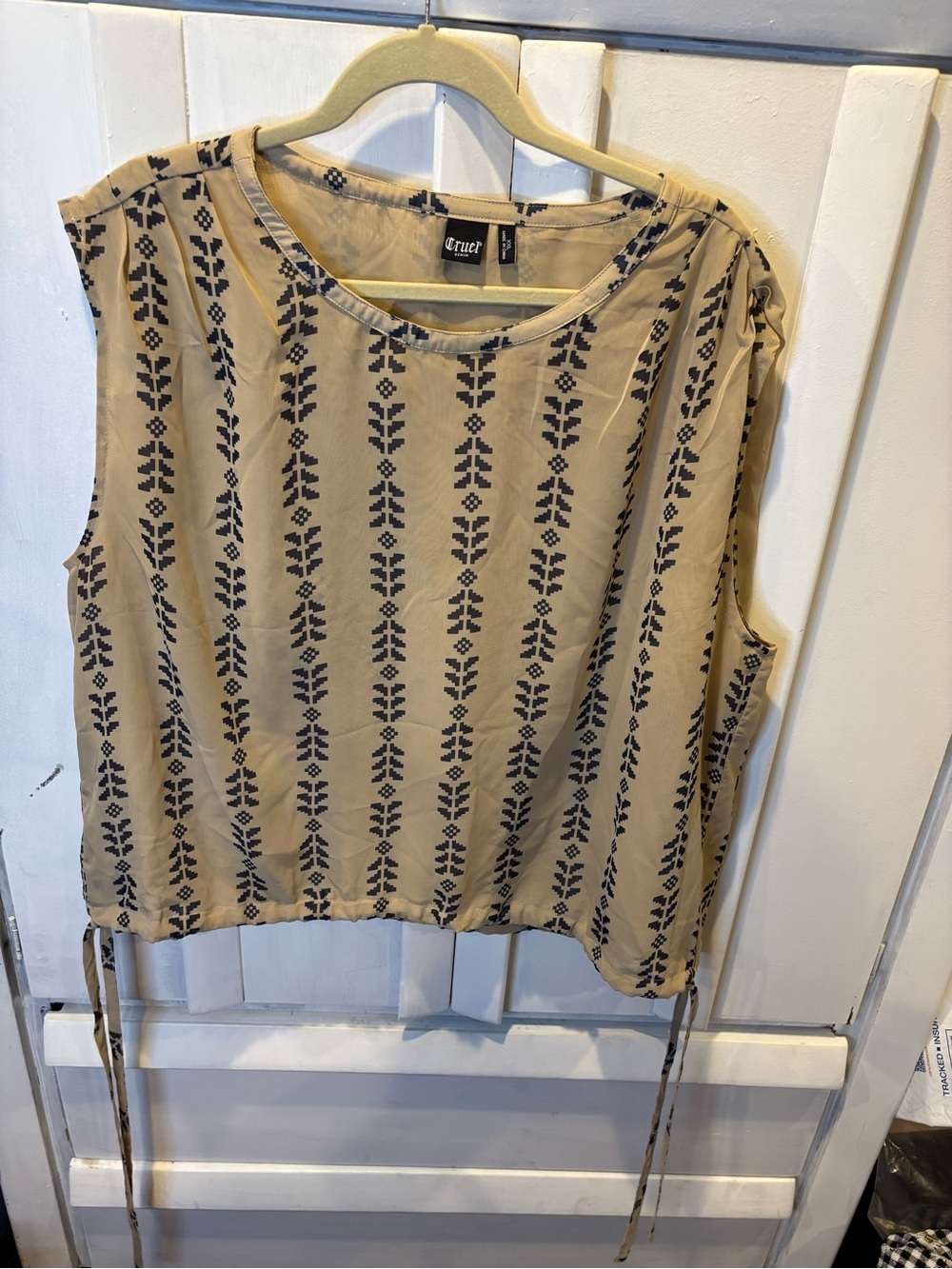 Cruel Khaki Tank Top with Black Geometric Print